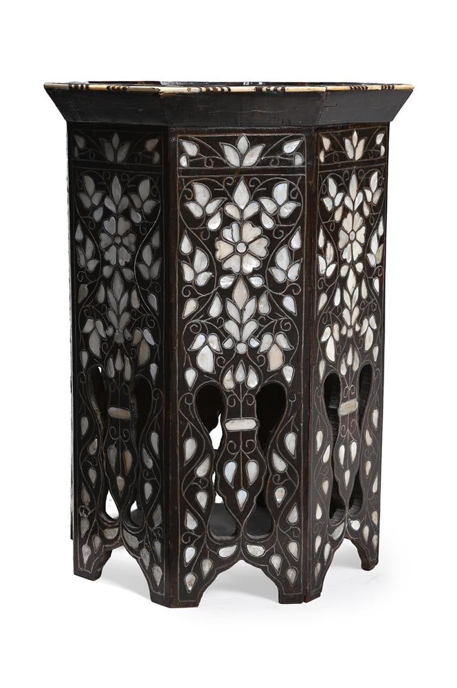 Y AN INDO-MOORISH BONE, MOTHER OF PEARL AND PEWTER LINE INLAID OCTAGONAL SIDE TABLE, 20TH CENTURY - 3