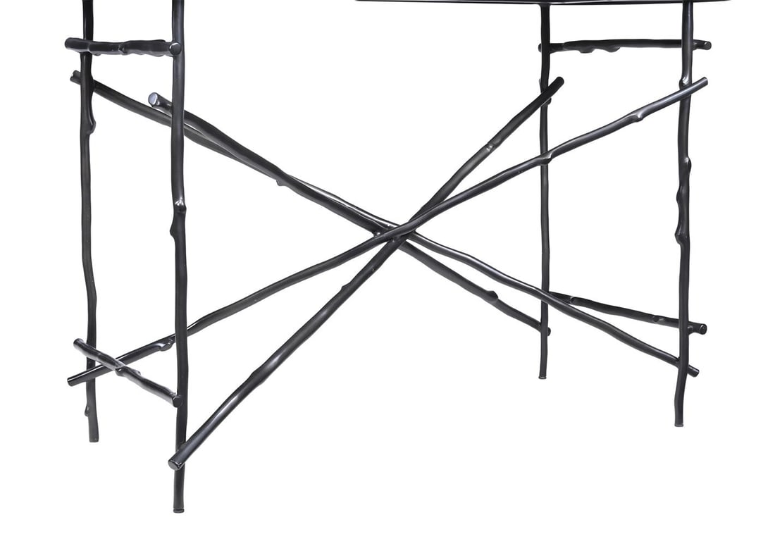 A MARBLE TOPPED AND PAINTED IRON CONSOLE TABLE, MODERN - 3