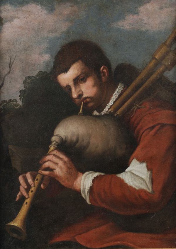 Follower of Antonio Amorosi Bagpipe player Oil on