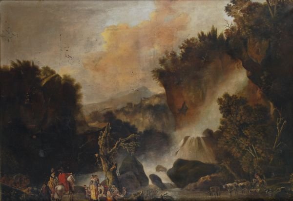 Flemish School (18th century) Travellers resting b