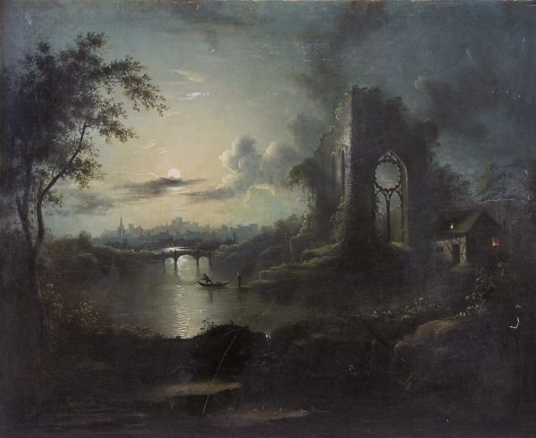 Circle of Sebastian Pether Moonlit river scene wit