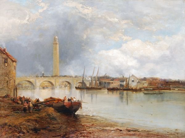James Webb (1825-1895) Kew Bridge Oil on canvas Un