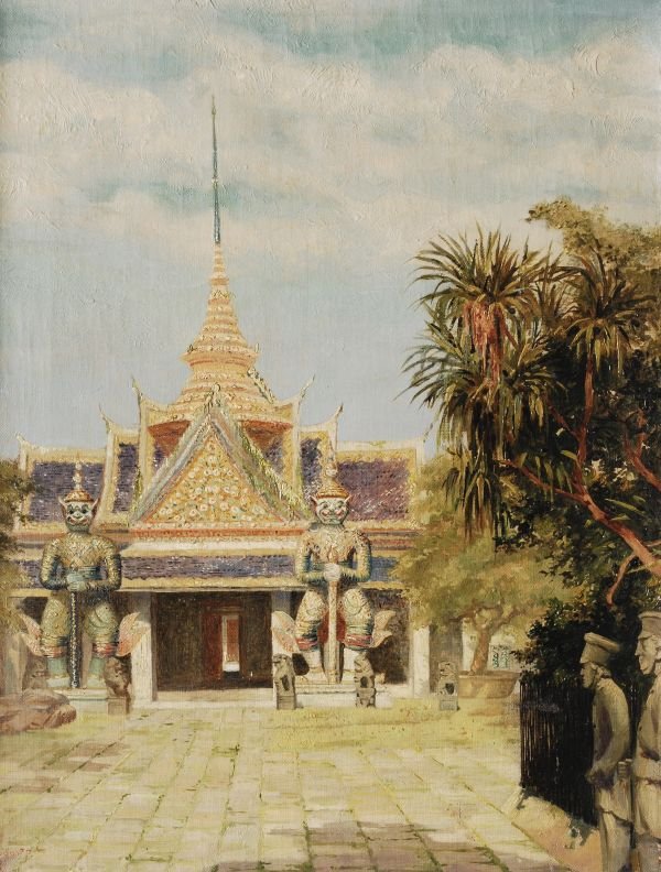 Hugo Vildfred Pedersen (1870-1959) A Temple, Bangk