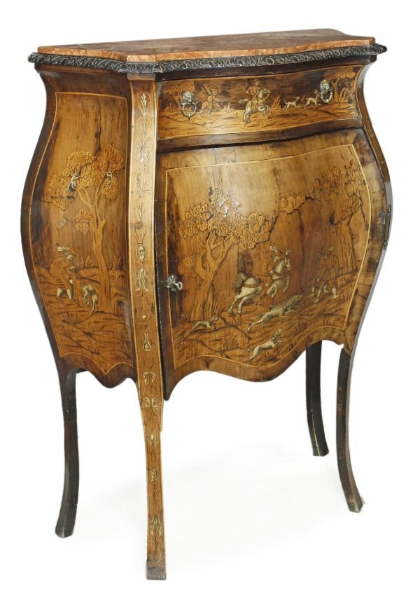 A Dutch walnut and marquetry side cabinet, 19th c