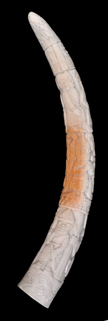 A Yoruba carved ivory elephant tusk , early 20th c - 2