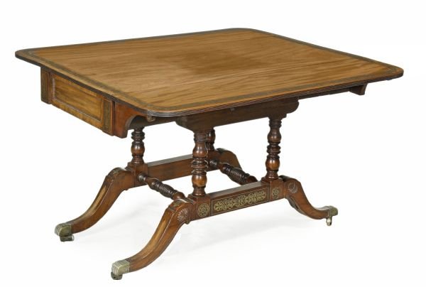 A George IV mahogany and brass inset sofa table, - 2