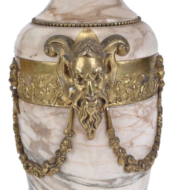 A pair of French gilt bronze and variegated cream - 2