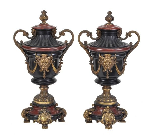 A pair of French marmo nero Belgio and marmo rouge