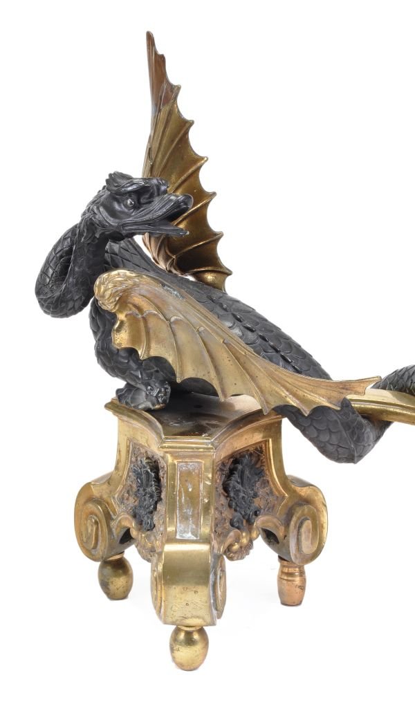 A pair of gilt and patinated bronze chenets, late - 2