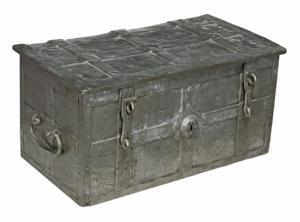 A German iron strong box , early 18th century, pro