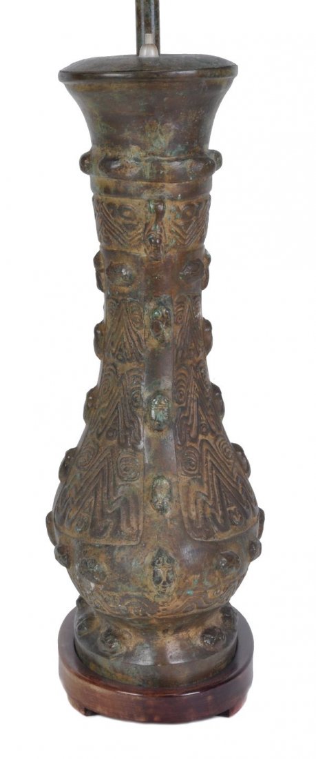 A Chinese bronze lamp base , 20th century, in arch - 3