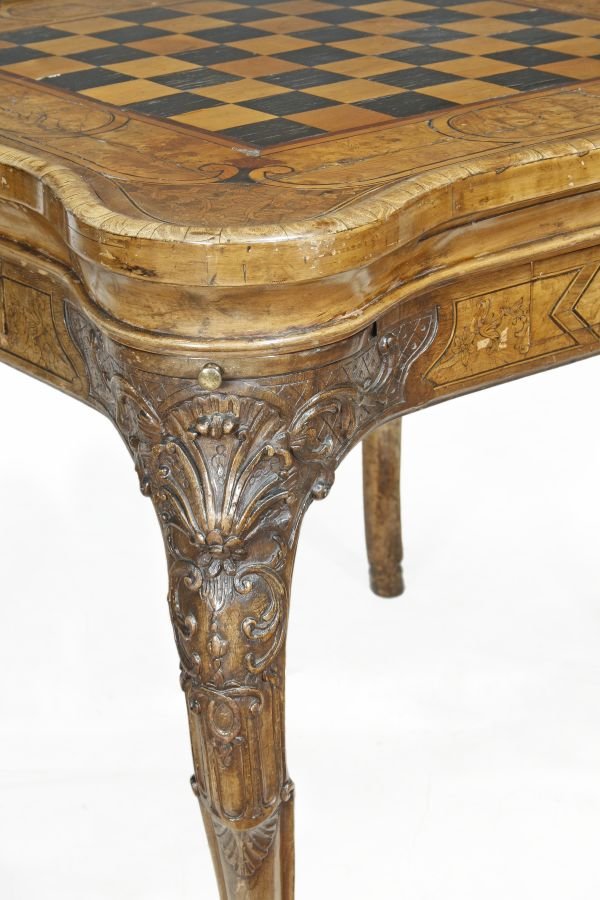 A German walnut and marquetry games table, possibl - 2
