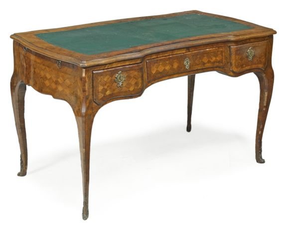 A French kingwood parquetry bureau plat, in Louis