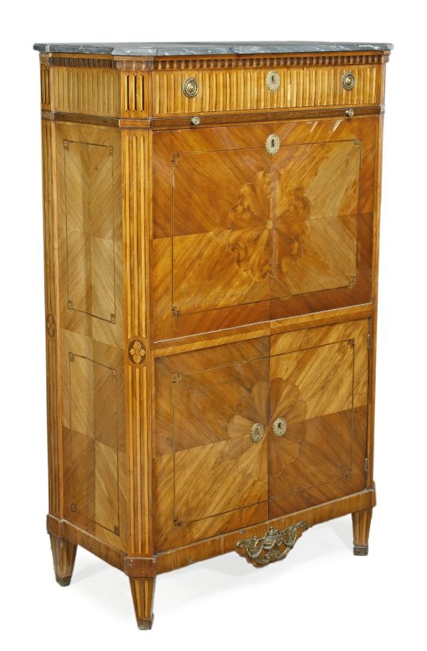 A French kingwood and marquetry decorated and gilt