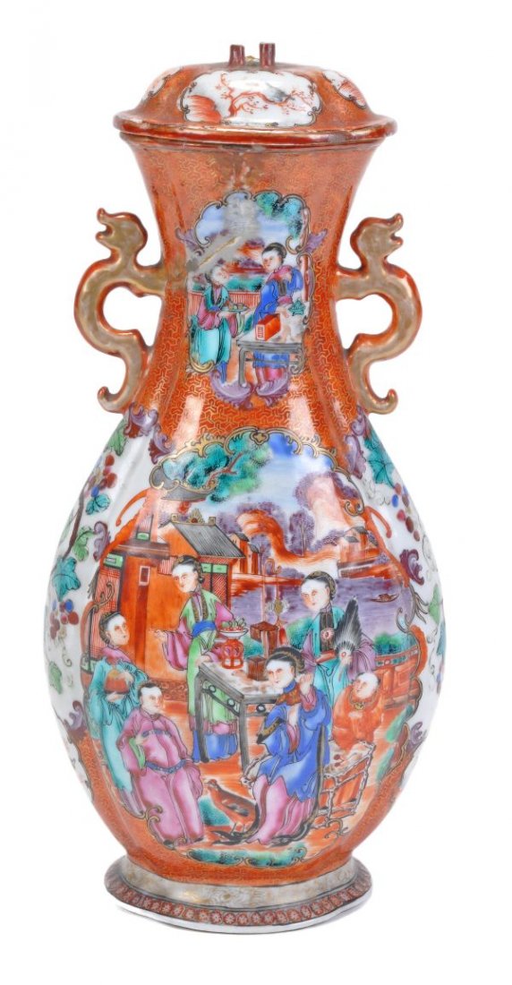 A Chinese "mandarin pattern" lidded vase with styl