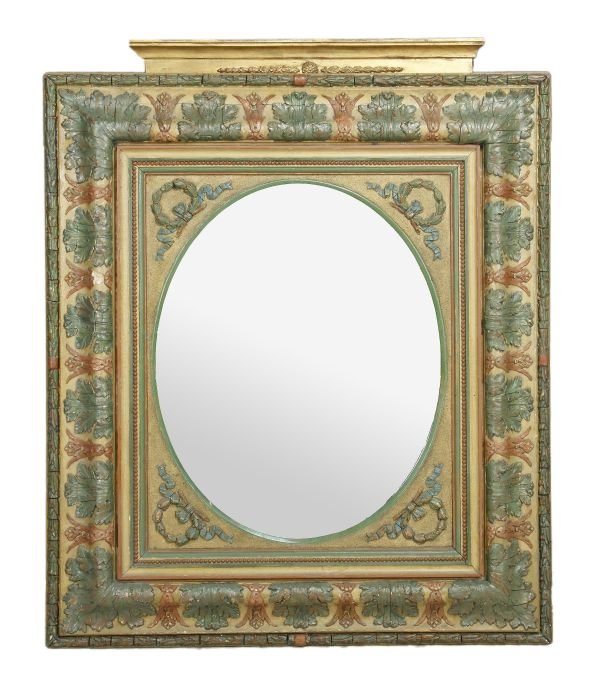 A Continental painted wood and composition wall mi