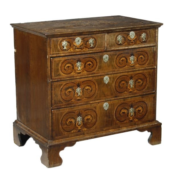 A William and Mary walnut and marquetry chest of d