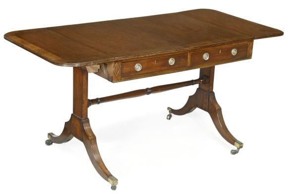A Regency mahogany and rosewood crossbanded sofa t