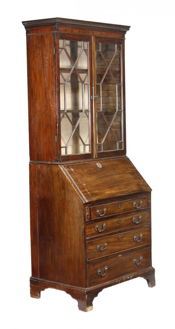 A George III mahogany glazed bureau bookcase, cir