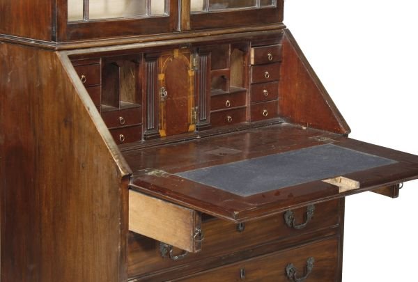 A George III mahogany glazed bureau bookcase, cir - 2