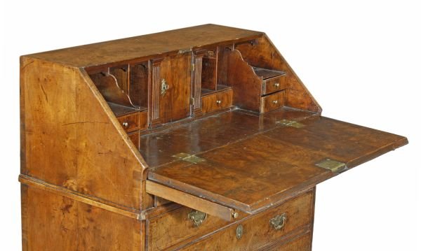 A George II walnut and featherbanded bureau , circ - 2
