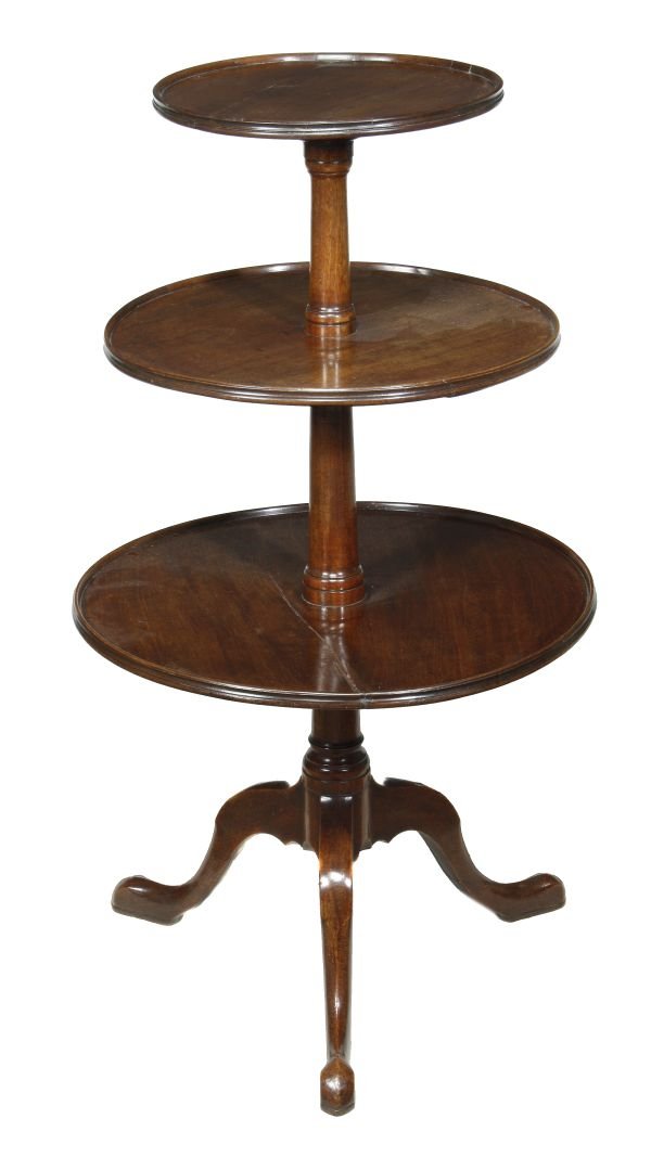 A George III mahogany three tier dumb waiter, cir