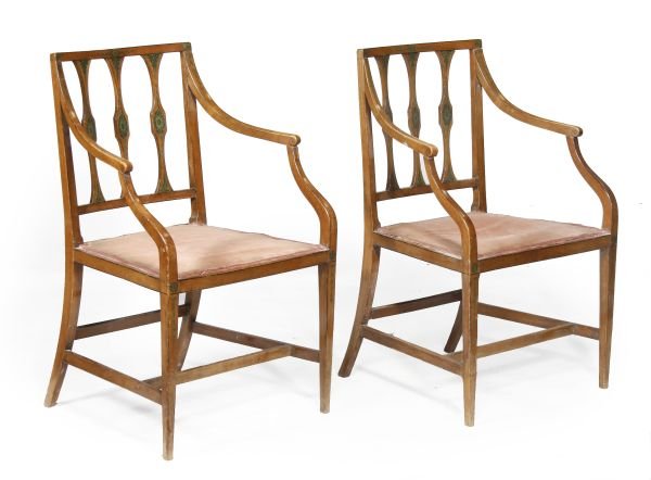 A pair of George III painted beech armchairs circa