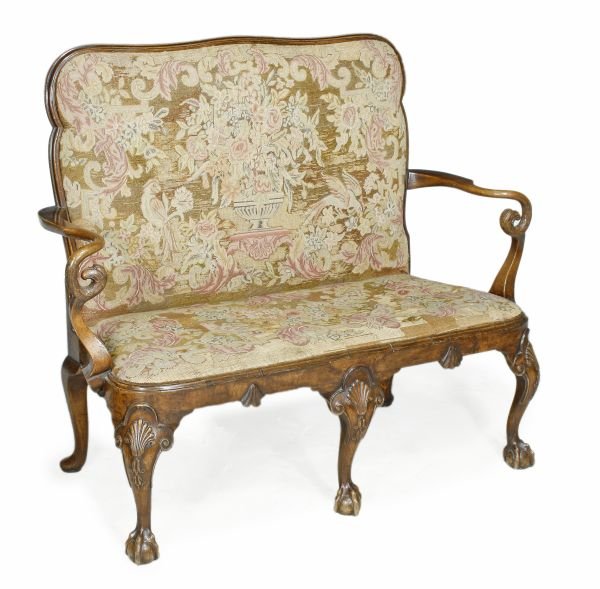 A George I walnut sofa, circa 1720, shaped rectan
