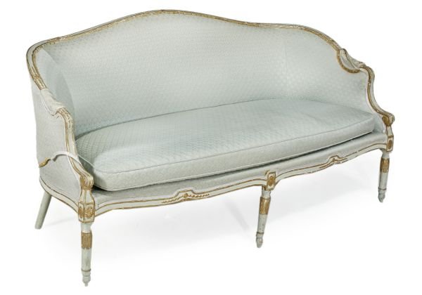 A green painted and parcel gilt sofa, 18th centur