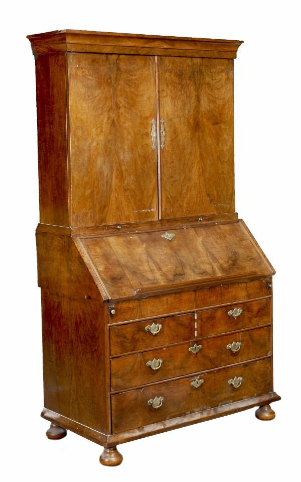 A George II walnut bureau bookcase, circa 1740, m