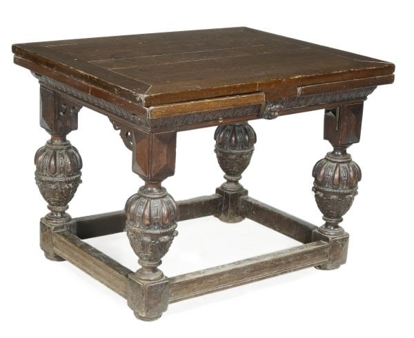 An oak drawleaf table, 17th century and later,wit