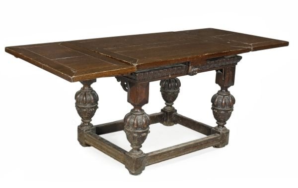An oak drawleaf table, 17th century and later,wit - 2
