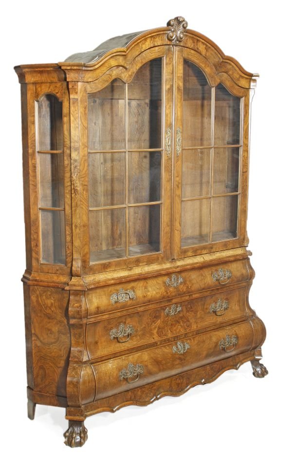 A Dutch burr walnut display cabinet, late 18th ce