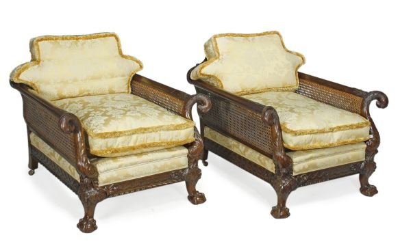A carved mahogany three piece bergere suite, in Ge - 2