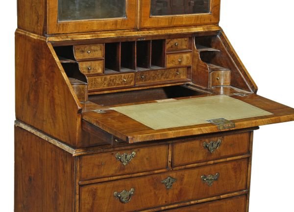 A George I walnut and featherbanded bureau bookcas - 2