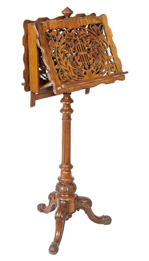 A Victorian walnut duet stand, circa 1870, turned