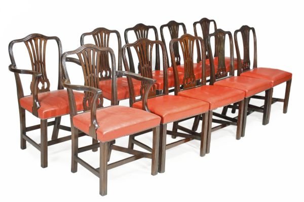 A set of ten mahogany dining chairs in George III