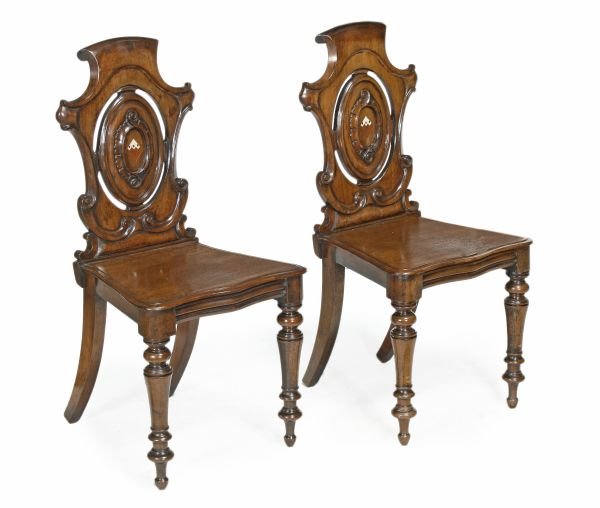 A pair of Victorian mahogany hall chairs, circa 1