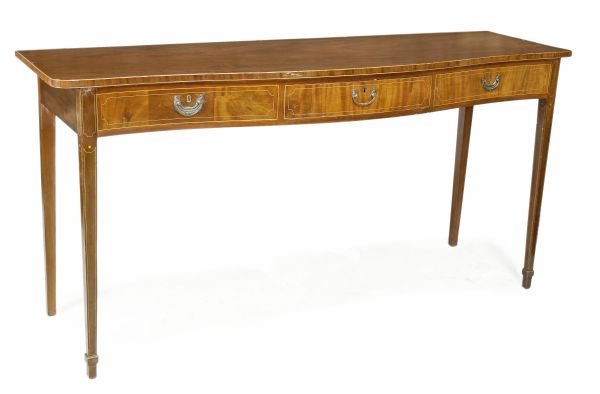 A Regency mahogany and boxwood strung serpentine f