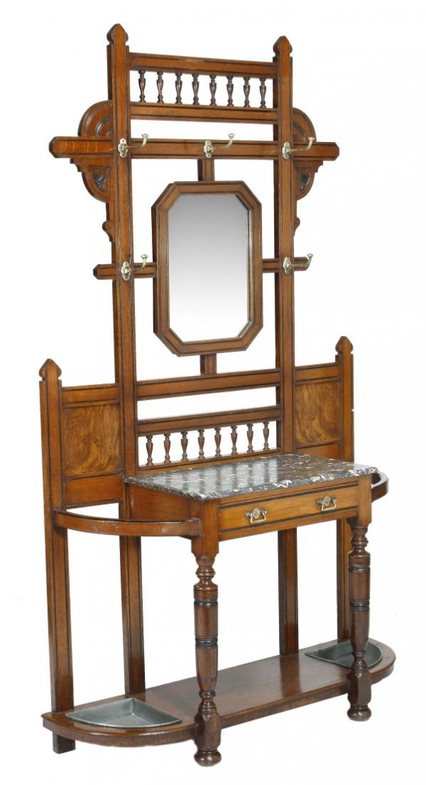 A Victorian oak and pollard oak hall stand, circa