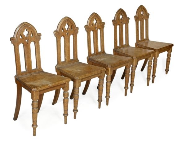 A set of five Victorian oak hall chairs, circa 18