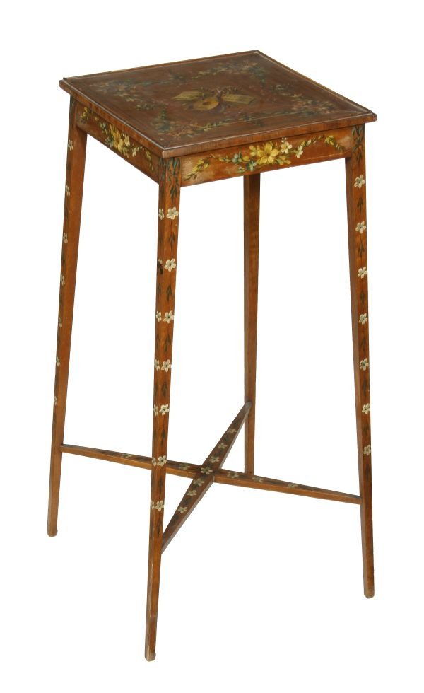 A satinwood and painted urn stand, in George III s