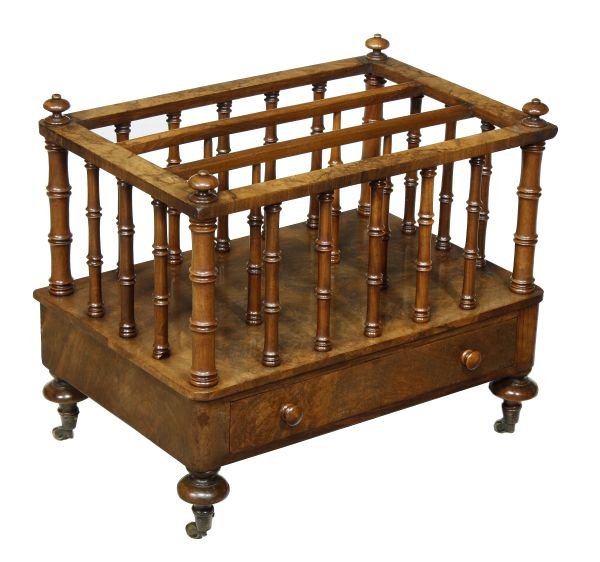 A Victorian burr walnut Canterbury , circa 1880, w