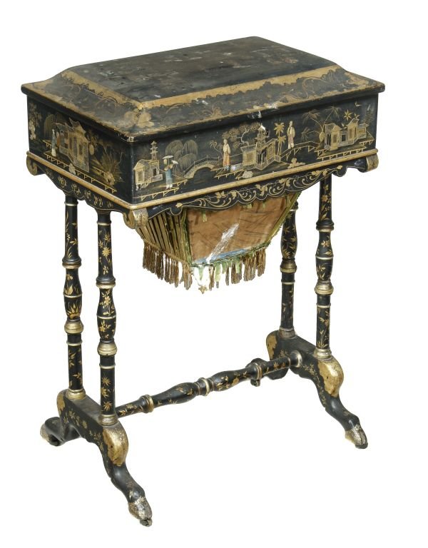 A Victorian ebonised and Chinoserie decorated work