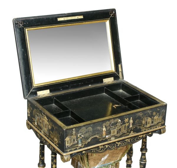 A Victorian ebonised and Chinoserie decorated work - 2