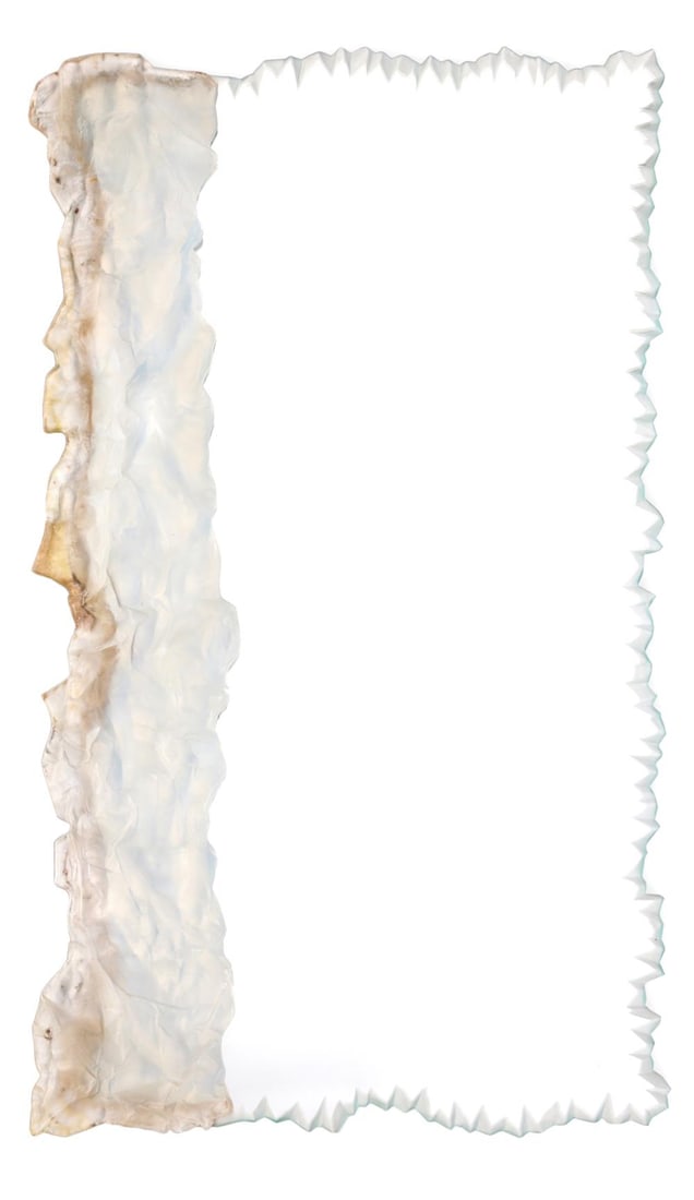 λ SARAH ALLEN (BRITISH, B.1975), A WALL MIRROR: λ SARAH ALLEN (BRITISH, B.1975)A WALL MIRRORWith frosted lead crystal glass 'rock formation' panel to left side and hand engraved edge106cm high, 62cm wide λ indicates that this lot may be s