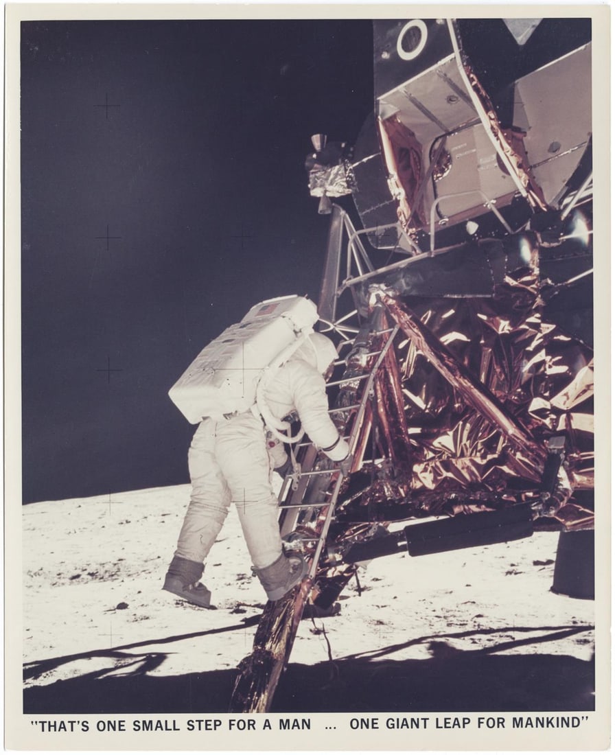 [Apollo 11] THAT'S ONE SMALL STEP FOR A MAN: BUZZ ALDRIN CLIMBING THE LADDER OF LUNAR MODULE (1 of 5)