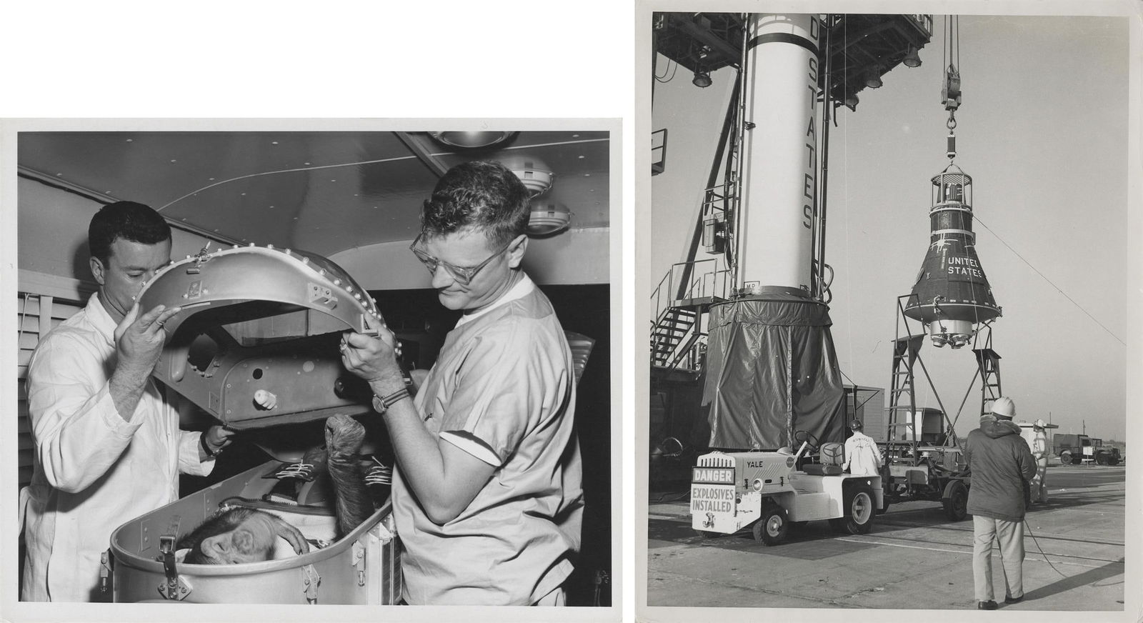 [Mercury Redstone 2] HAM ABOUT TO BECOME THE FIRST CHIMPANZEE IN SPACE (diptych) (1 of 5)