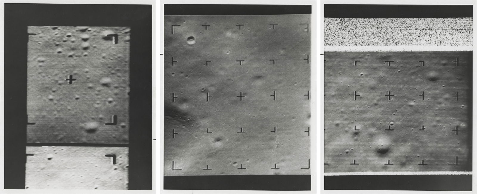 [Ranger VIII] LUNAR SURFACE VIEWS IMMEDIATELY BEFORE THE IMPACT ON THE SEA OF TRANQUILITY (triptych) (1 of 7)