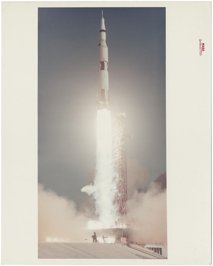 [Apollo 6] THE MIGHTY SATURN V ROCKET RISING FROM PAD 39A AT KENNEDY SPACE CENTER (1 of 2)